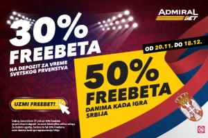 Sjajna mundijalska ponuda,, 30 do 50% freebeta svakog dana u AdmiralBet!